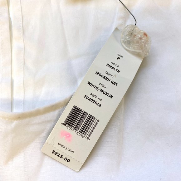 $215 NWT Theory "Jimalyn" Modern White Muslin Cotton Silk Box Top Shirt Sz S P - Picture 4 of 7
